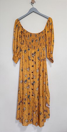 Vestido floral mostarda FARM - tam M