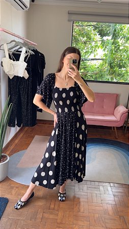 Vestido poá preto e branco Cantão - tam M