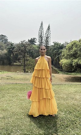 Vestido camadas mostarda Ave Rara - tam 40