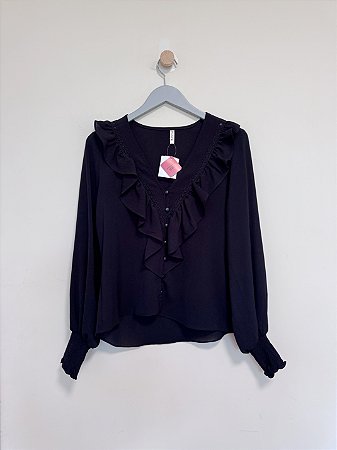 Camisa preta babados NAMINE - tam M