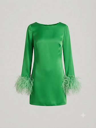 Vestido verde plumas Anne Fernandes - Tam P