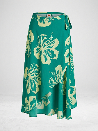 Saia transpassada verde floral - tam M