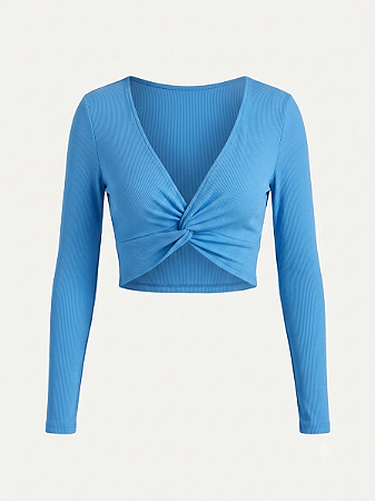 Blusa cropped azul Aqua - tam G