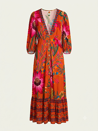 Vestido laranja floral Farm - tam M