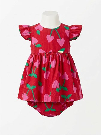Vestido vermelho cerejas Precoce - tam P
