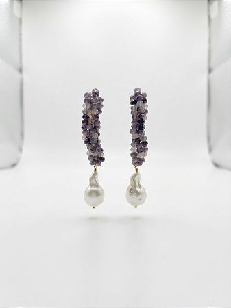Brinco perolas orgânicas e cristal
