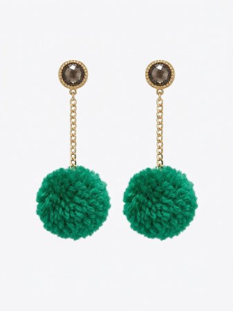 Brinco dourado Pompom verde