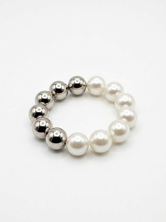 Pulseira avulsa pérola e prateado