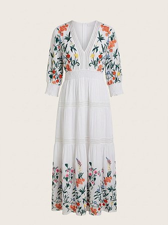 Vestido branco bordado Marie Mercié - tam GG