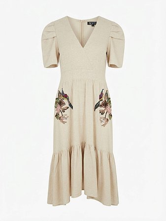 Vestido bege bordado Patbo - tam G