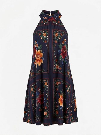 Vestido fundo preto floral Farm - tam GG