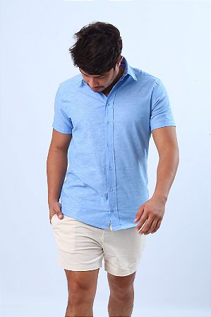 Camisa Linho Azul Pluma