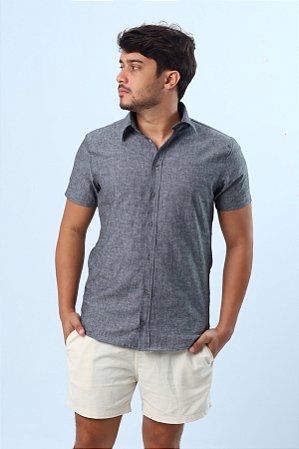 Camisa Linho Cinza Aço
