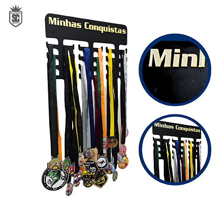 Porta Medalhas em MDF e Acrílico Personalizado Preto Unissex