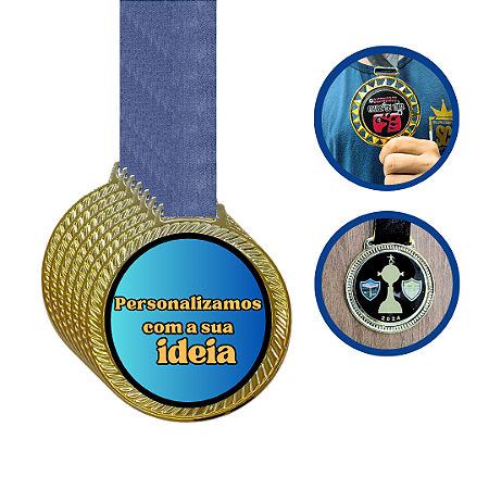 Medalha de Metal Personalizadas e Resinadas Com fita REF: MRM