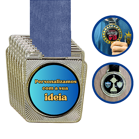 Medalha de Metal Personalizadas e Resinadas Com fita REF: MRM223