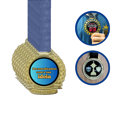 Medalha de Metal Personalizadas e Resinadas Com fita REF: MRM254