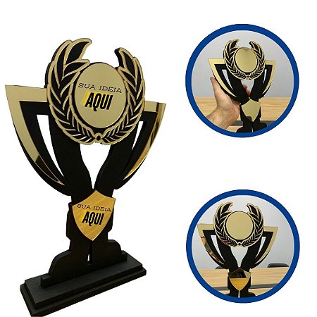 Troféu de MDF TFA117 com Acrílico Dourado Personalizado