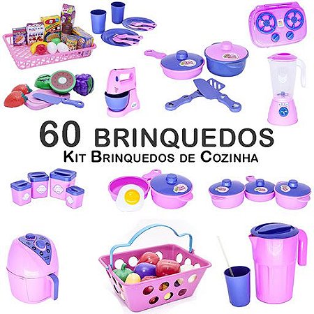 Kit Cozinha Infantil Jogo Panela Mercado Fogão Frutinhas 60p