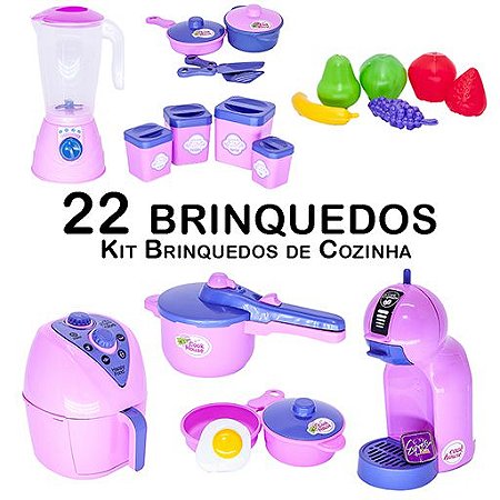 Cozinha Infantil Jogo de Panela Cafeteira AirFryer Pote 22pç
