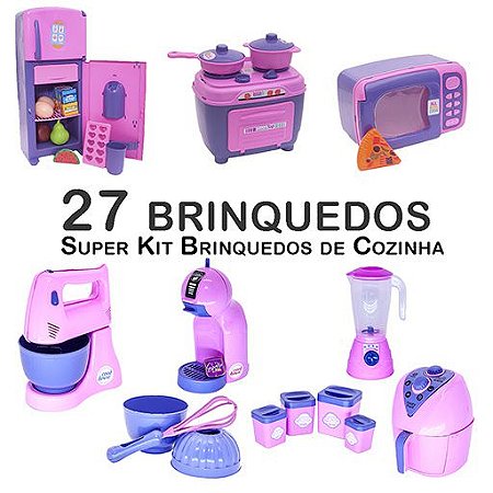 Kit Infantil Batedeira Geladeira Fogão Microondas Panela 27p