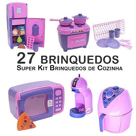 Kit Infantil Cozinha Geladeira Fogão Microondas Panela 27p