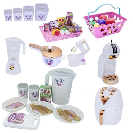 Menina Brinquedo Kit Cozinha Mercado Comida Air Fryer 46pç - Click