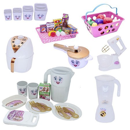 Kit Cozinha Pote Comida Jantar Ar Fryer Mercado Menina 45pç