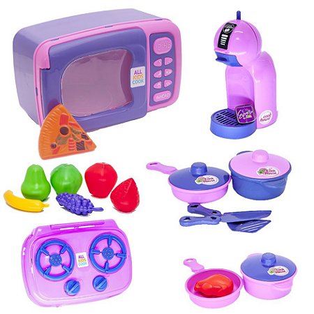 Menina Cozinha Infantil Eletro Jogo Panela Microondas 18pç - Click Compras  Na Internet®