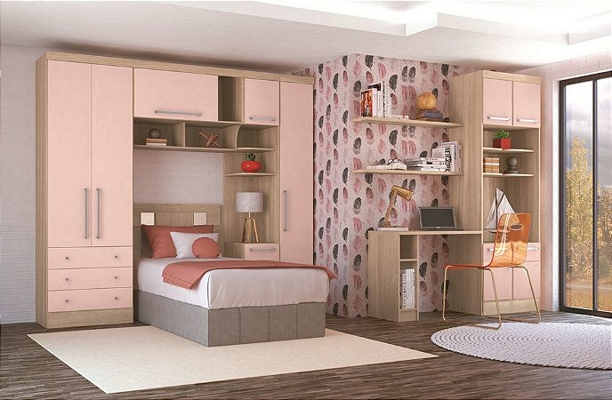 Dormitório Infinity - Nogueira / Rosa - Móveis Castro