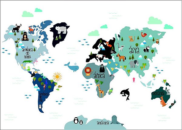 Quadro Infantil mapa mundi colorido - Loja PregaLá