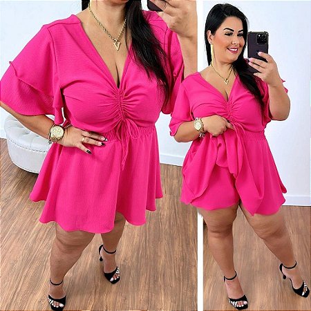 Macaquinho Princesa Pink Plus Size - Belíssima 48 - Belissima48