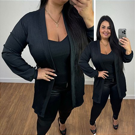 Conjunto Canelado Lilian Preto Plus Size - Belissima48