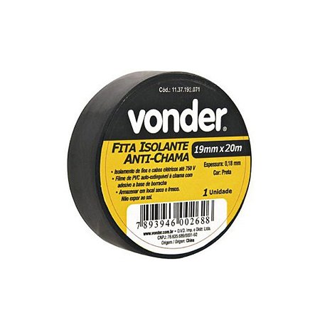 Fita Isolante 19mmx20m Preta Vonder