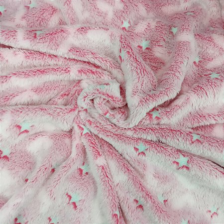 MANTA FLEECE ESTRELAS E BORBOLETAS ROSA 50 POR 1,70 LARGURA