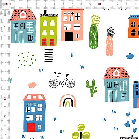 Tecido Avimor Digital Desenho Cidade Infantil