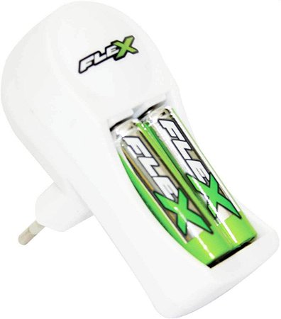 Carregador de Pilha AA Recarregavel com 2 pilhas  2900 mAH Flex FX-C11 2P Bivolt Automático