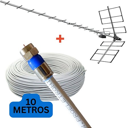 Antena Digital Externa 4K Yagi para TV Longo Alcance - Alta Ganho e Potencia 18 dBi - Proeletronic  PROHD-1118 com 10 metros de cabo coaxial