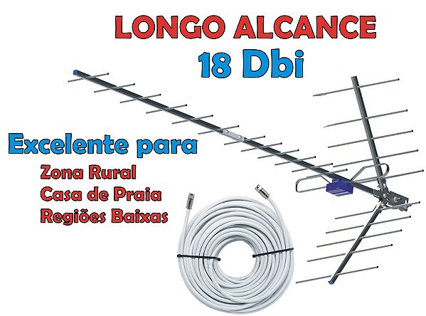 Antena Digital Externa 4K Yagi para TV Longo Alcance - Alta Ganho e Potencia 18 dBi - Proeletronic  PROHD-1118 com 10 metros de cabo coaxial