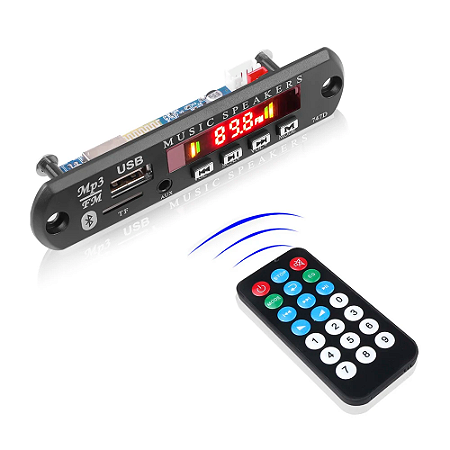 Placa MP3 Bluetooth 5.0 Decodificadora FM AUX USB com controle remoto