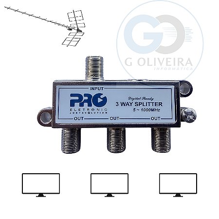 Divisor de Sinal para Antena de TV com 3 Saidas Splitter 5-1000 Proeletronic