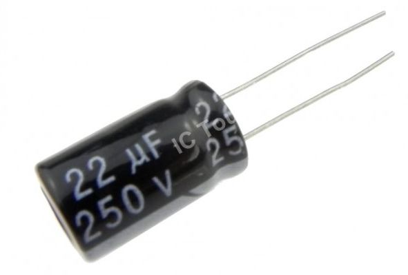 Capacitor eletrolítico de 22uF / 250V ideal para cornetas