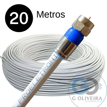 Cabo Coaxial para Antena de TV Flexivel 90% Malha 20 Metros Crimpado - Proeletronic