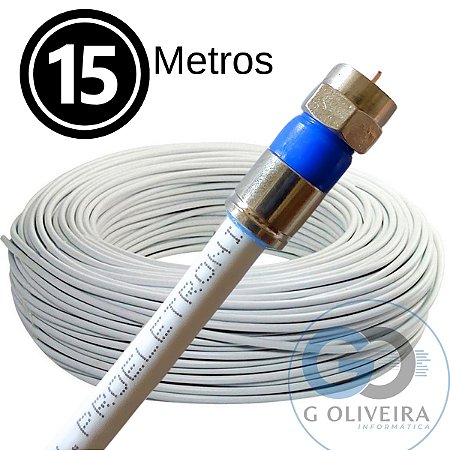 Cabo Coaxial para Antena de TV Flexivel 90% Malha 15 Metros Crimpado - Proeletronic
