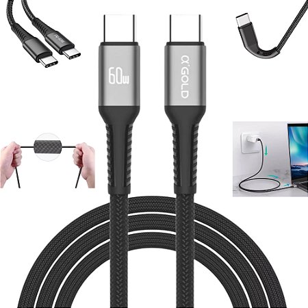 Cabo Tipo C Usb C Turbo Carregamento Rapido 60w 1m Reforçado