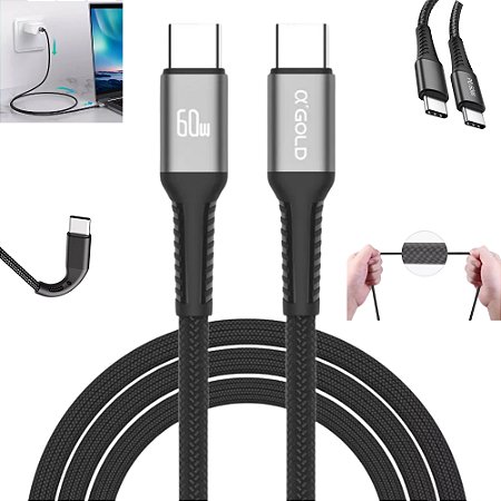 Cabo Tipo C Usb C Turbo Carregamento Rapido 60w 2m Reforçado