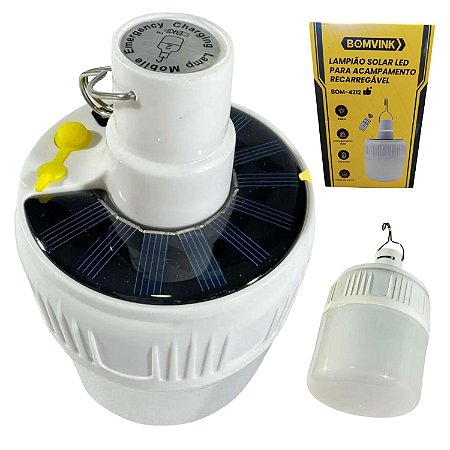 Lampião Led Solar Recarregável Lâmpada Acampamento Barraca, Obra, Pesca BOMVIK BOM-4212
