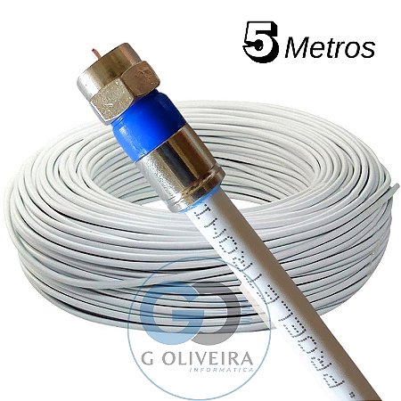 Cabo Coaxial para Antena de TV com conector Rg6 5 Metros crimpado pronto pra uso