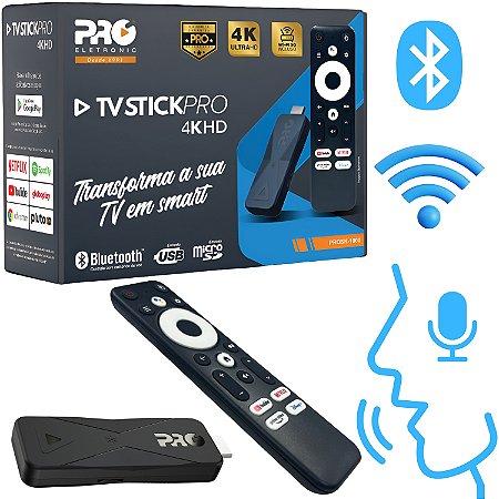 Stick Tv Streaming Pro 4k Android Smart Controle Voz Wi-fi Bluetooth Prosk-1000 Proeletronic