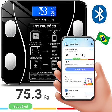 Balança Bioimpedância Digital Corporal Aplicativo Bluetooth MBFIT 180kg
